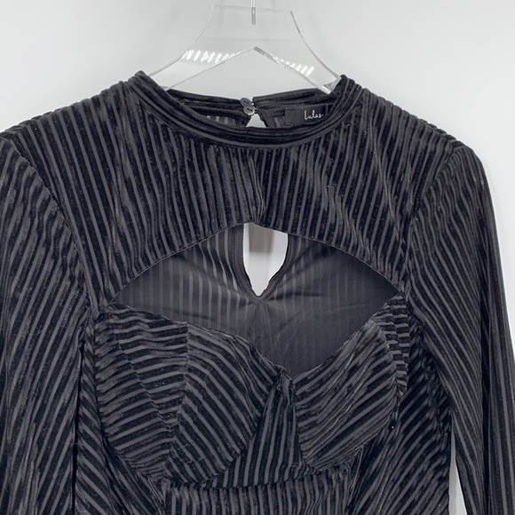 Lulus ribbed velvet long sleeve bodysuit cut-out corset black keyhole women XL - Picture 2 of 4